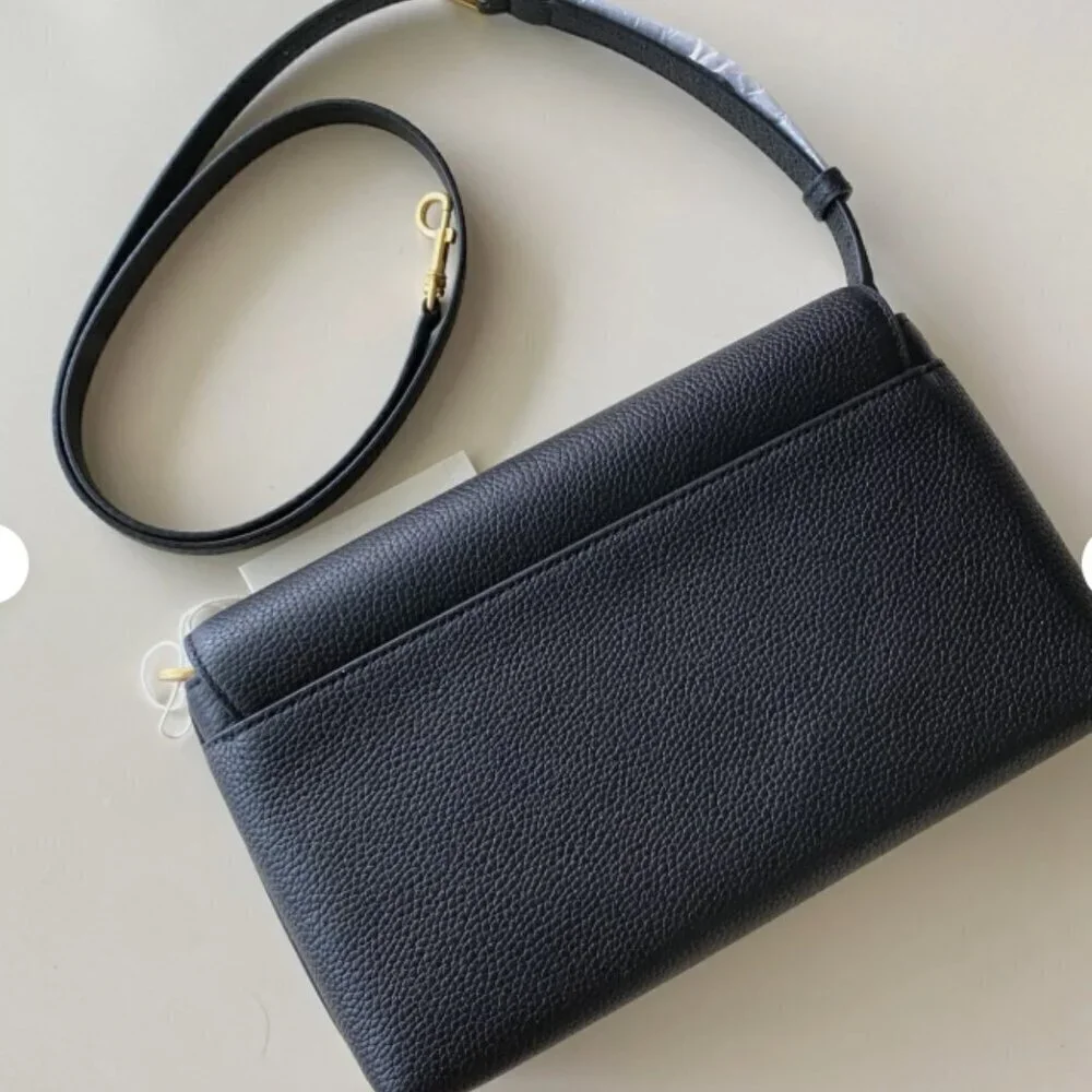 NWT！NEW！Tory Burch Blake Flap Pebbled Leather Crossbody Large Black -Women Bag